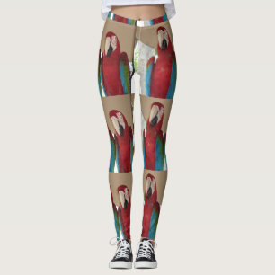 Scarlet Macaw Pair Tropical Tiled Pattern Leggings