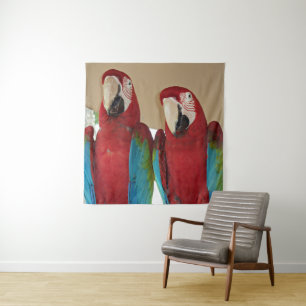 Scarlet Macaw Pair Tropical Wall Illustration Tapestry