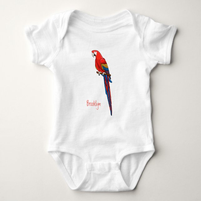 Scarlet macaw parrot cartoon illustration baby bodysuit (Front)