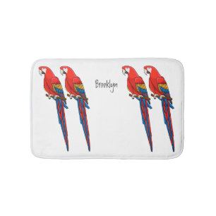 Scarlet macaw parrot cartoon illustration bath mat