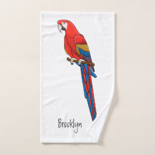 Scarlet macaw parrot cartoon illustration bath towel set