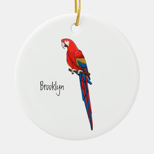 Scarlet macaw parrot cartoon illustration ceramic ornament (Front)