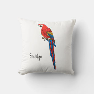 Scarlet macaw parrot cartoon illustration cushion