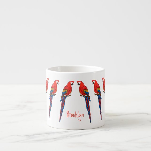 Scarlet macaw parrot cartoon illustration espresso cup (Front)