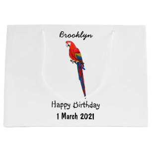 Scarlet macaw parrot cartoon illustration large gift bag