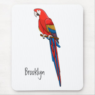 Scarlet macaw parrot cartoon illustration mouse pad