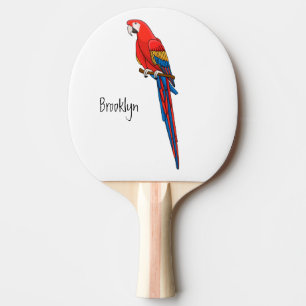 Scarlet macaw parrot cartoon illustration ping pong paddle