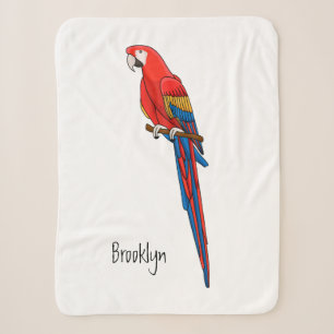 Scarlet macaw parrot cartoon illustration sherpa blanket