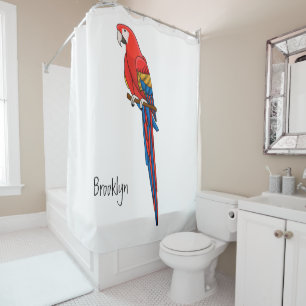 Scarlet macaw parrot cartoon illustration shower curtain
