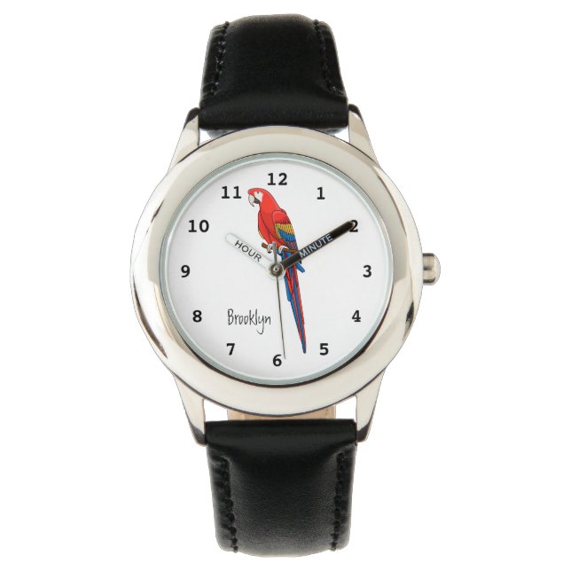 Scarlet macaw parrot cartoon illustration watch (Front)