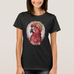 Scarlet Macaw Parrot Watercolor Bird Flower Crown T-Shirt