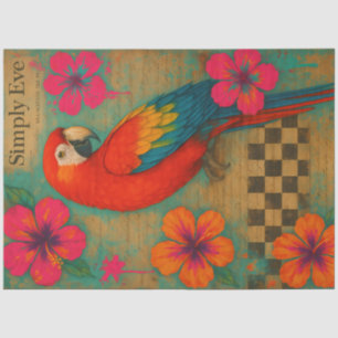 Scarlet Macaw Parrot with Flowers Tropical Tissue Paper