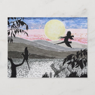 Scarlet Macaw Parrots At Dusk postcard