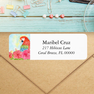 Scarlet Macaws and Pink Hibiscus Return Address Label