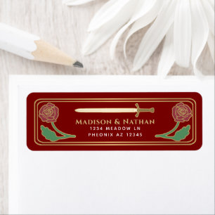 Scarlet Mediaeval Fantasy Gold Sword Wedding Label Return Address Label