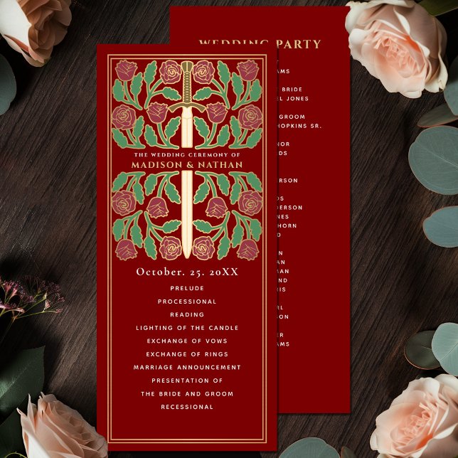 Scarlet Mediaeval Gold Floral Sword Royal Wedding Program (Creator Uploaded)