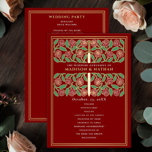 Scarlet Mediaeval Gold Floral Sword Royal Wedding Program