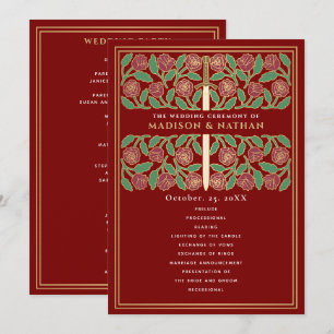 Scarlet Mediaeval Gold Floral Sword Royal Wedding Program