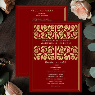 Scarlet Mediaeval Gold Sword Royal Wedding Program