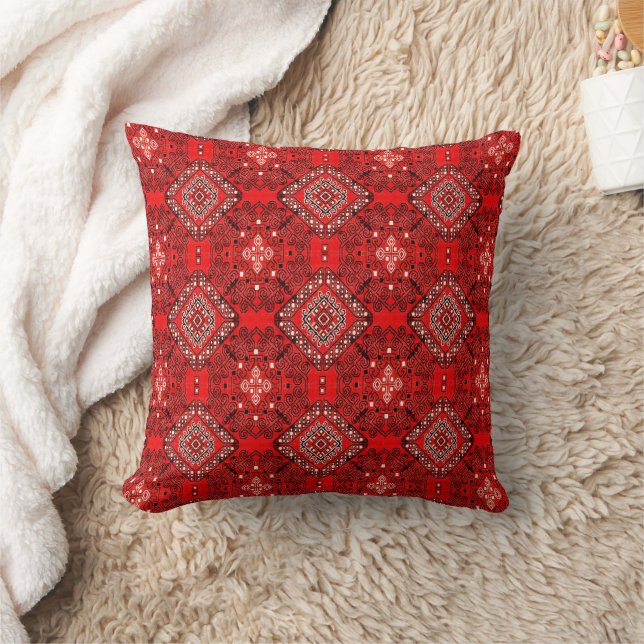 Scarlet Mirage – Red Boho Moroccan Design Cushion (Blanket)
