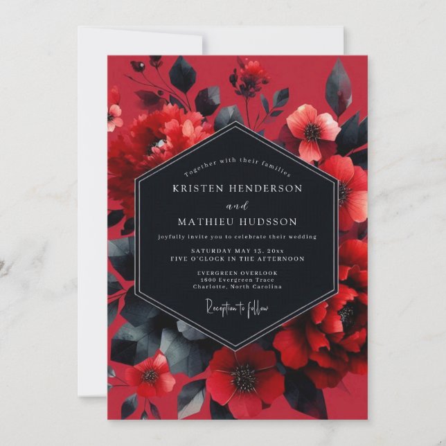 Scarlet Moody Bloom Wedding Invitation (Front)