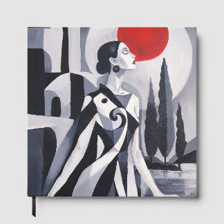 Scarlet Moon: Stylised Woman in Monochrome Landsca Guest Book