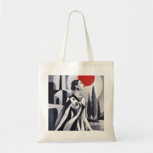 Scarlet Moon: Stylised Woman in Monochrome Landsca Tote Bag
