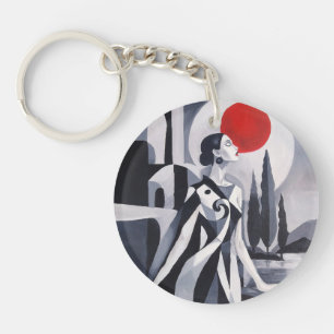 Scarlet Moon: Stylised Woman Square Acrylic Keycha Key Ring