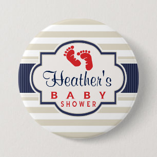 Scarlet, Navy, Eggshell Stripes Baby Shower 7.5 Cm Round Badge