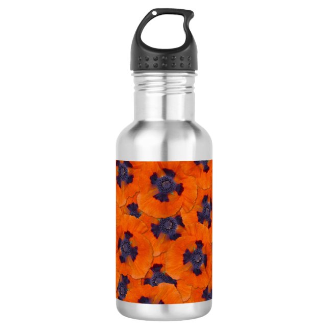 Scarlet Orange Poppy Seamless Pattern 710 Ml Water Bottle (Front)
