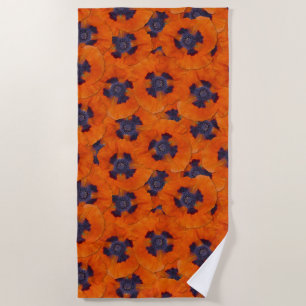 Scarlet Orange Poppy Seamless Pattern Beach Towel