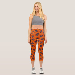 Scarlet Orange Poppy Seamless Pattern Capri Leggings