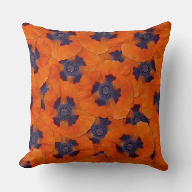 Scarlet Orange Poppy Seamless Pattern Cushion (Front)