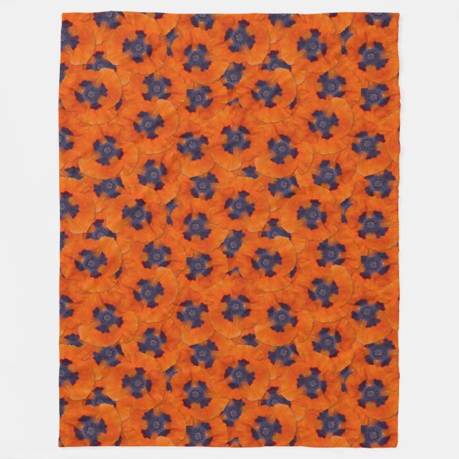 Scarlet Orange Poppy Seamless Pattern Fleece Blanket (Front)