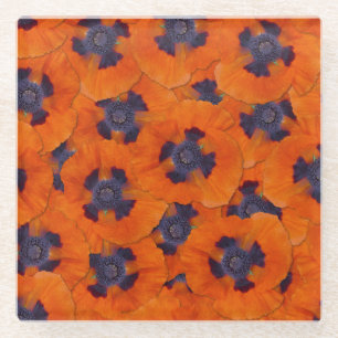Scarlet Orange Poppy Seamless Pattern Glass Coaster