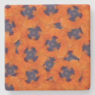 Scarlet Orange Poppy Seamless Pattern Stone Coaster