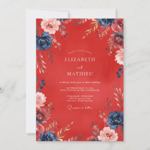 Scarlet Painted Bloom Wedding Invitation