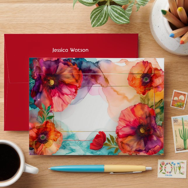 Scarlet Petal Elegance  Envelope (Desk)