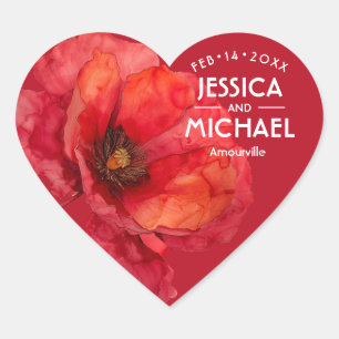 Scarlet Petal Elegance Heart Sticker