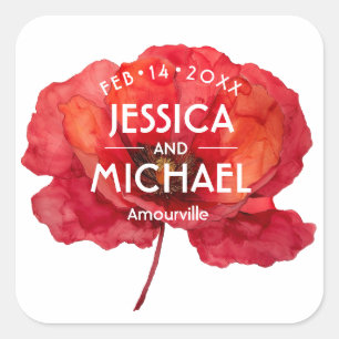  Scarlet Petal Elegance  Square Sticker