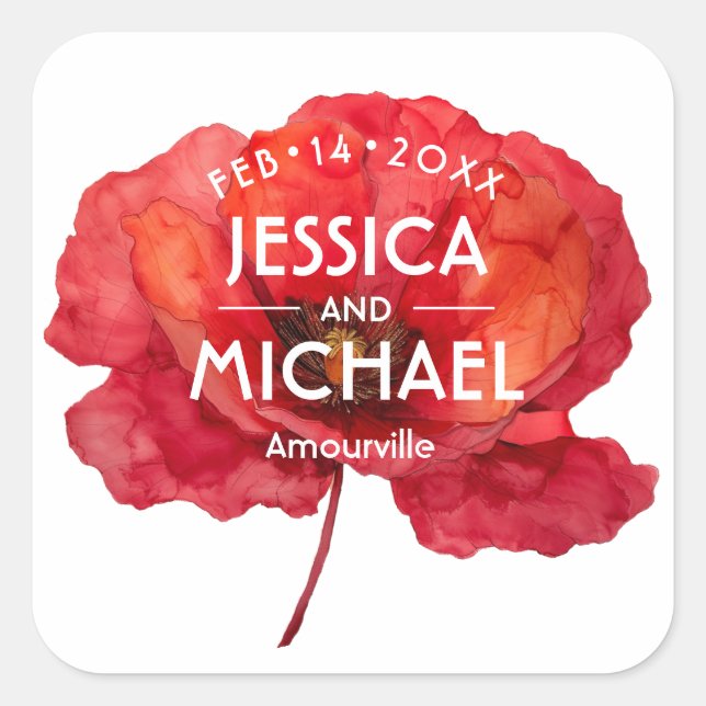  Scarlet Petal Elegance  Square Sticker (Front)