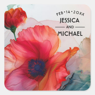 Scarlet Petal Elegance Square Sticker