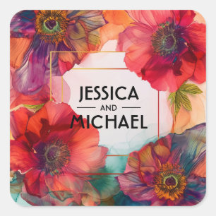  Scarlet Petal Elegance  Square Sticker