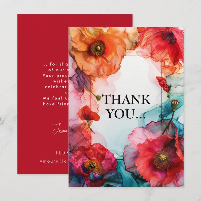 Scarlet Petal Elegance  Thank You Card (Front/Back)
