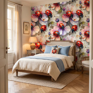 Scarlet Petal Luck Ladybug Peel & Stick  Wallpaper
