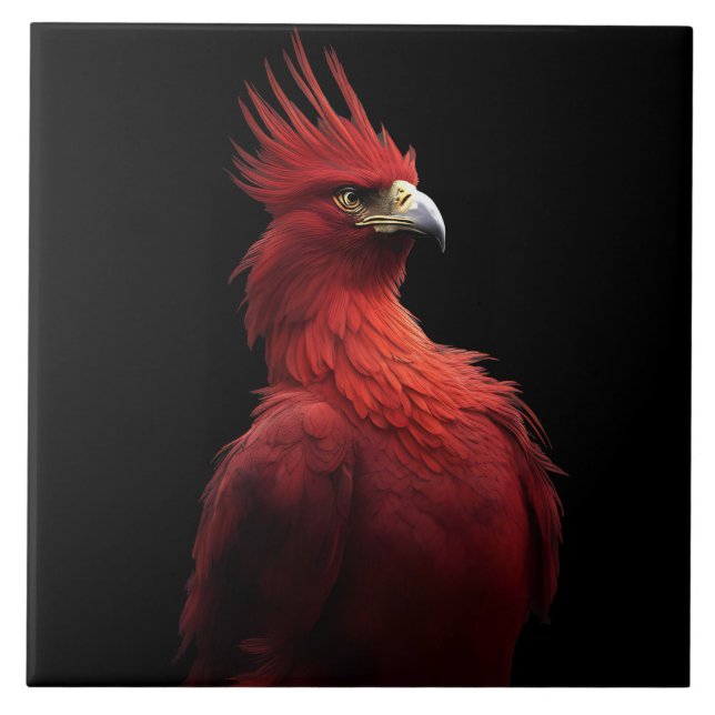 Scarlet Phoenix Sits Proudly Ceramic Tile (Front)