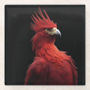 Scarlet Phoenix Sits Proudly Glass Coaster