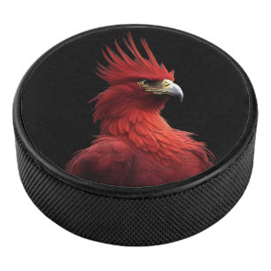 Scarlet Phoenix Sits Proudly Hockey Puck
