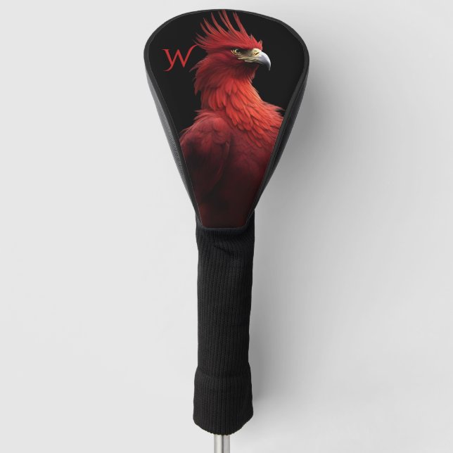Scarlet Phoenix Sits Proudly Initial  Golf Head Cover (Front)