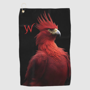 Scarlet Phoenix Sits Proudly Initial Golf Towel